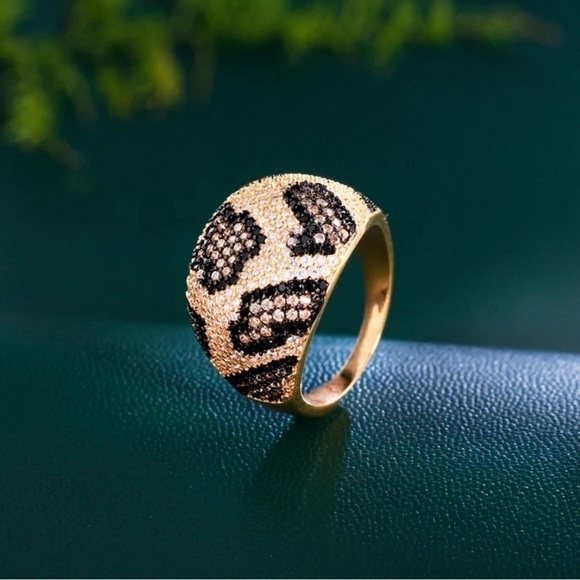 Moon Goddess Emporium Jewelry - 18K Gold Pavé Leopard Print Chunky Cocktail Ring